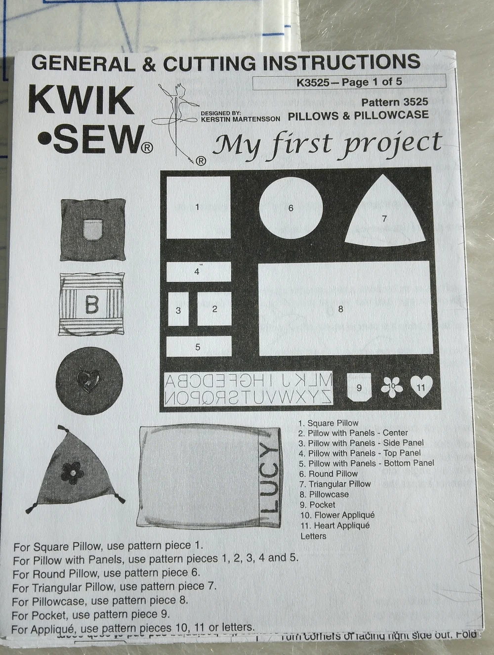 KWIK SEW K3525 Learn to Sew pillows & pillow case